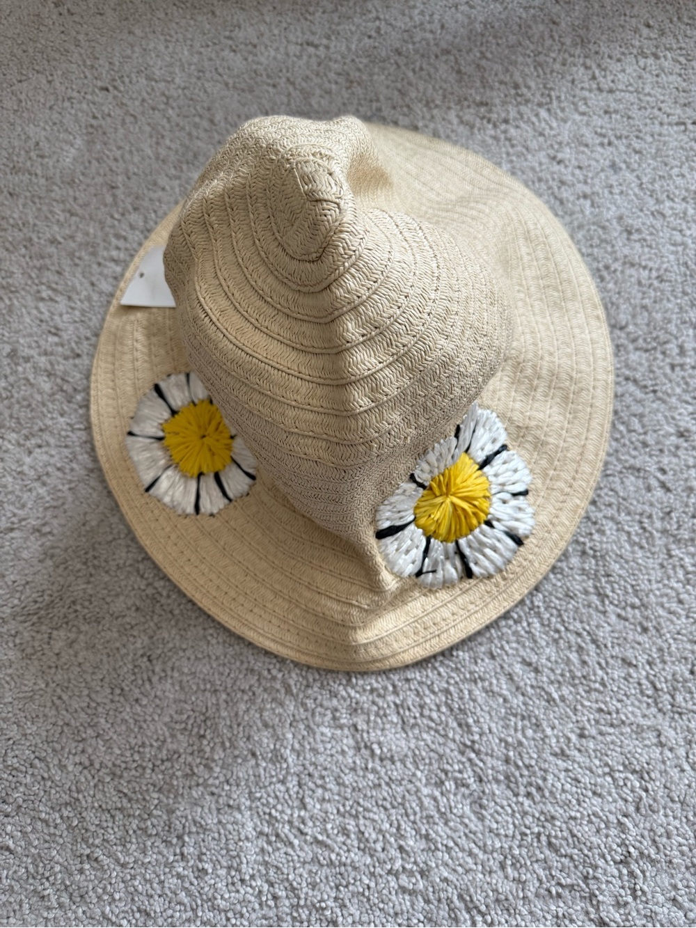 Beige Straw Sun Hat w/ Daisy Flowers Wide Brim Beach Summer Women’s One Size New - Picture 3 of 8